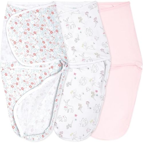 aden + anais Essentials Easy Swaddle Wrap Quick Change with Bottom Zipper, Snug Cotton Knit Baby Wrap Swaddle Blanket for Newborns, TOG 1.0, 3-Pack, Fairy Tale Flowers, 0-3 Months, Small/Medium