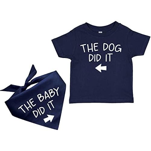 The Dog Did It and The Baby Did It Baby Infant Toddler Short Sleeve Tee Shirt and Matching Dog Bandana Set (Assorted Colors)