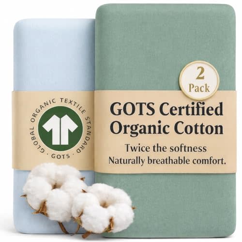 Bunnyjik GOTS Organic Bedside Bassinet Sheets 33x20 and 35x19 for Baby Delight, Ronbei, Koola Baby Bond. Premium Weight Luxury Turkish Cotton - Rectangle Bassinet Sheets