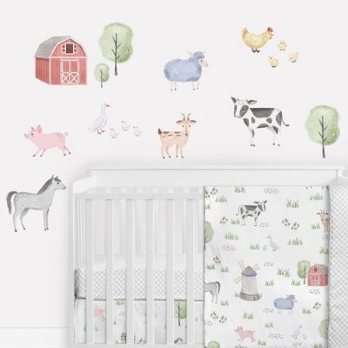 Sweet Jojo Designs Boy or Girl Gender Neutral Unisex Wall Decal Stickers Art Nursery Décor Farm Animals Multicolor 4pc