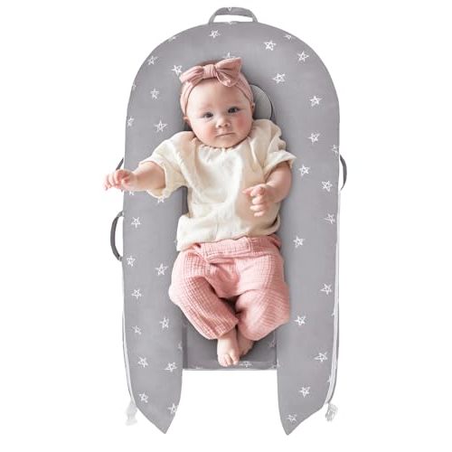 Loonah Newborn Baby Lounger Cover with 'Hello World' Sign, Compatible with Dock A Tot Deluxe+ Lounger (Silver), Hypoallergenic & Machine Washable - 100% Cotton Cover for Baby Dock Lounger (Cover Only)