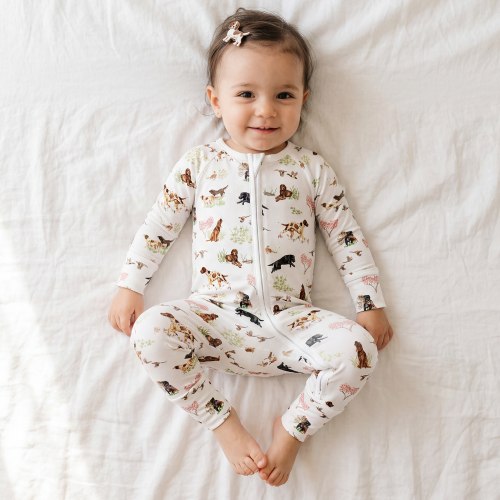 Baby Bamboo Zipper Pajama Romper Hunting Puppy Dog and Game Bird – MIOZING