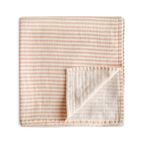 Organic Cotton Muslin Swaddle Blanket Natural Stripe One Size