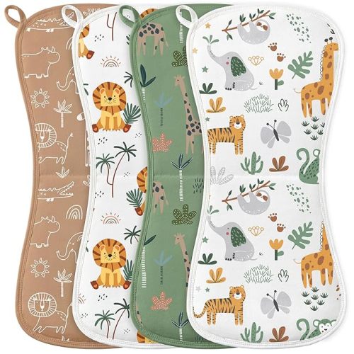Burp Cloths Baby Boy, Large 21'' X 10'' Cotton Burping Cloths for Babies, Ultra Soft and Absorbent Burp Rags, 4 Pack Set Washcloths Newborn Spit Up Rags Green Animal