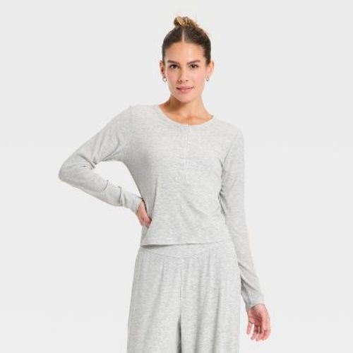 Women's Modal Ribbed Henley Long Sleeve Top - All In Motion™ Heathered Gray S