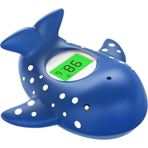 Baby Bath Thermometer for Infant & Toddler, Floating Digital Water Thermometer with 3‑Color LED Backlight, Baby Bath Toy, Hot & Cold Alert, BPA‑Free,Blue Whale