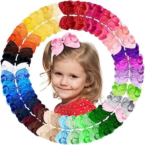 Oaoleer 40Pcs 4.5" Hair Bows Clips Grosgrain Ribbon Bows Hair Alligator Clips Hair Barrettes Hair Accessories for Baby Girls Infants Toddlers Kids Teens Children (4.5 Inch, 40 Colors)