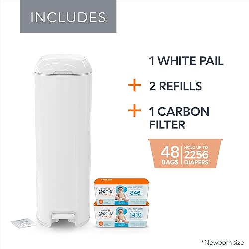 Diaper Genie Platinum Diaper Pail Gift Set | Hands-Free Odor Control with Foot Pedal | Stainless Steel Baby Diaper Pail | Includes 2 Easy Roll Refills 48 Bags Total | Baby Registry Must-Have