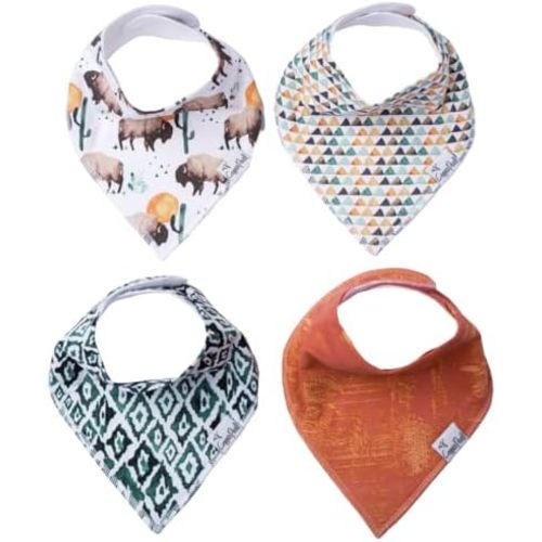 Copper Pearl Baby Bibs 4 Pack, Printed Bandana Drool Bibs for Baby Girl & Boy, Soft Cotton Drooling Teething Bibs