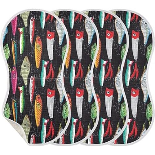 Muslin Baby Burp Cloths, Colorful Fishing Lures Muslin Washcloths Baby Bibs Rags Comfy Soft Absorbent in for Newborn Boys and Girls 4 Piece 22 x 11 Inch