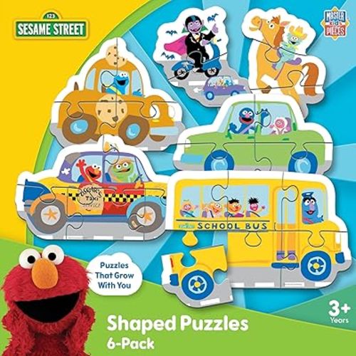 Masterpieces Sesame Street Puzzles - 6-Pack Mini Shaped Jigsaw Puzzles, Eco-Friendly, Double-Sided, Ages 3+, Featuring Rosita, Elmo & More