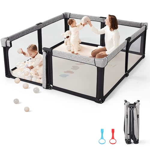 Sweeby Baby Playpen, 71x71 Inch Baby Gate Foldable Playpens for Babies and Toddlers, Extra Large Playpen with Door Play Yard for Baby Fence Indoor and Outdoor Play Pen,Black