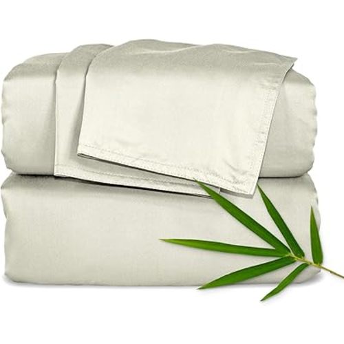 Pure Bamboo King Sheets, Genuine 100% Organic Viscose Derived from Bamboo Bed Sheet Set, Luxuriously Soft & Cooling, Double Stitching, Lifetime Quality Promise (King, Birch)