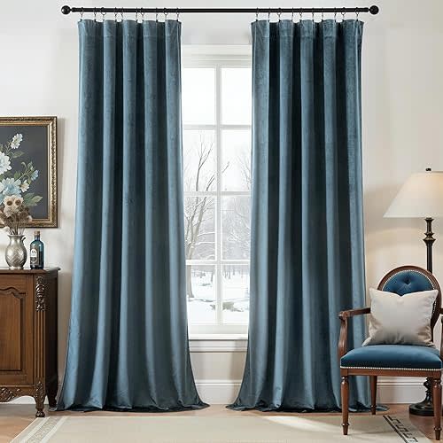 MIULEE Stone Blue Velvet Curtains 84 Inch Long Luxury Super Soft Thermal Insulated Blackout Curtains Room Darkening Drapes Rod Pocket Design for Bedroom Living Room Set of 2 Panels, W40 x L84 Inch