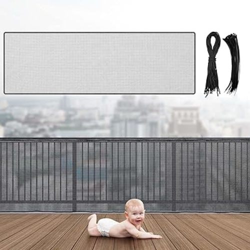 Hosuly Banister Guard 15 x 3 ft Balcony Netting for Kids Pets Stairway Safety Net Baby Fence Door Balcony Netting Safety Mesh Stair Net with No Drilling for Apartment Railing(Black)