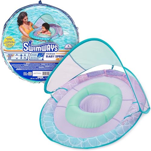 SwimWays Baby Spring Float with Adjustable Canopy and UPF Sun Protection, Blue Lobster