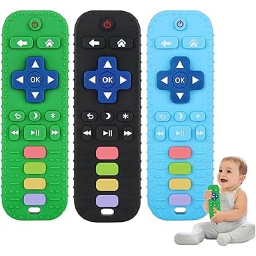 Fu Store 3 Pack Baby Teether Toy Chew Toy for Babies 0-12 Months 6-36 Months TV Remote Control Shape Teething Relief Baby Toys for Infants Developmental Soothe Babies Gums Gifts Set