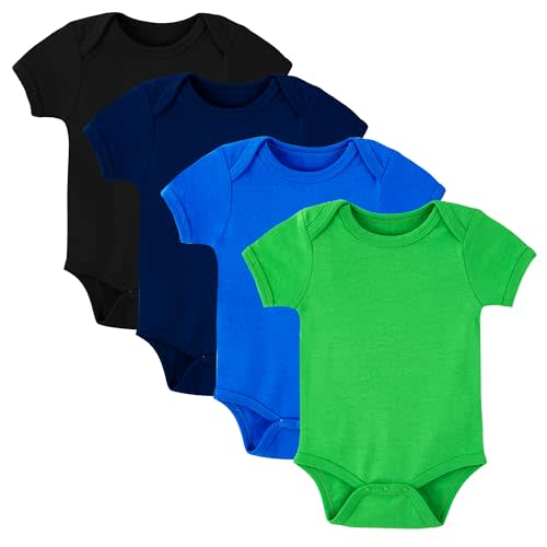 NMK 4-Pack Baby Bodysuits Pure Cotton Unisex Newborn Romper Short Sleeve | Infant Baby Onesie Soft Comfortable Seamless Romper Cute Essential Stretchy