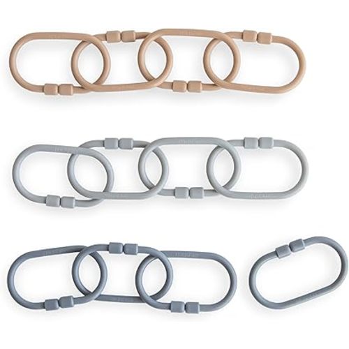 mushie Baby Chain Link Rings Toy 12-Count | Multiuse Car Seat Stroller Connecting Toy (Periwinkle, Mustard, Green, Coral)