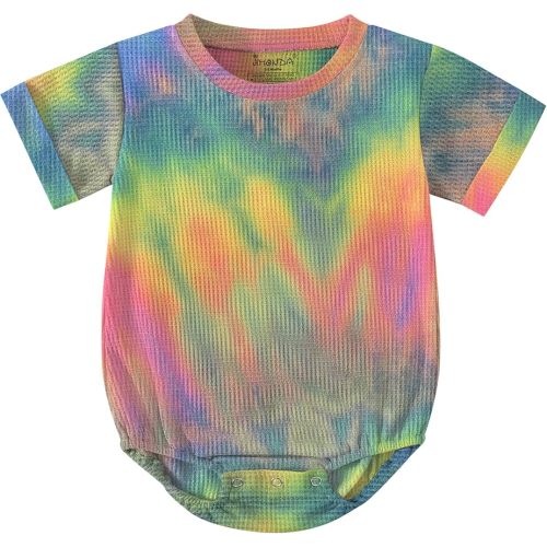 Jimonda Baby Bodysuit Newborn Tie Dye Clothes Infant Waffle One Piece Romper Baby Boys Girls Short Sleeve Jumpsuit Outfits