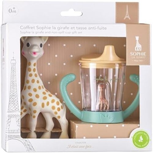 Sophie La Girafe Baby Teether and Non-Spill Cup with Lid, Ergonomic Spout Encourages Natural Sucking, Cup Made of ABS Plastic, BPA and Phthalates Free, Two Handles for Good Grip