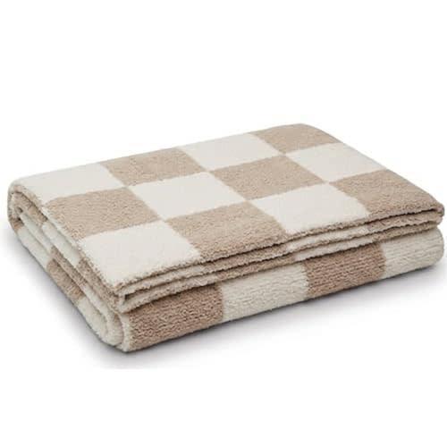 Living Textiles Taupe Check Chenille Knitted Soft Baby Blanket - Reversible Premium Cozy Fabric for Best Comfort - for Infant,Toddler,Newborn,Nursery,Boy,Girl,Throw,Crib,Stroller