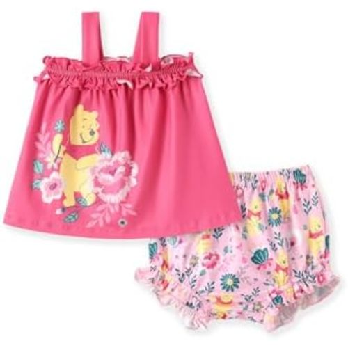 Disney Princess Baby Girl Clothes: Floral Sleeveless Ruffle Tunic Top & Bloomer Diaper Cover Set Newborn Summer Outfits