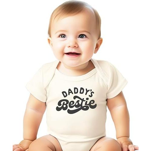 Olive Loves Apple Daddy's Bestie Baby Bodysuit for Girls and Boys Trendy Retro Dad's Best Friend One-Piece