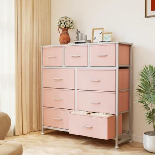 JIONJOY 9 Drawer Dresser for Bedroom, Large Fabric Storage Chest with Metal Frame & Waterproof Top for Closet, Nursery, Entryway