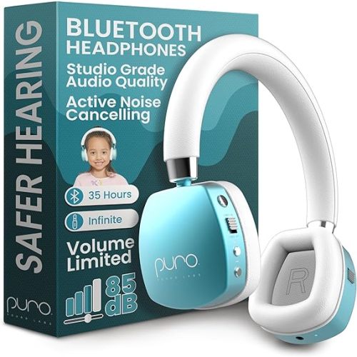 Puro Sound Labs Noise Cancelling Headphones for Kids - 85 dB Volume Limit, Built in Mic, 35-Hour Battery, Lightweight On Ear Design & Comfy Fit, Bluetooth Headphones for Kids – PuroQuiet Plus, Teal