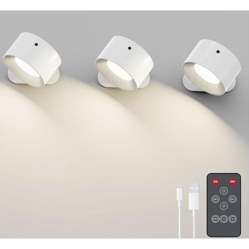 Koopala 3PACK Rechargeable LED Wall Sconce, Cordless Battery with Remote, Powered Wall Sconce, 3 Brightness Levels, 360° Swivel Magnetic Shade for Bedrooms, Hallways, Den and Reading Spaces(White)