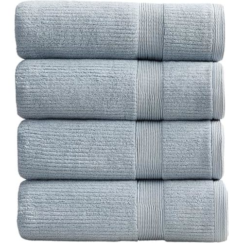 Blue Bath Towels Set of 4 | Ribbed Textured | 100% Combed Cotton | Absorbent Quick-Dry Towels for Bathroom | Oeko-TEX® Standard 100 Cotton | Mauro Collection - Blue Fog
