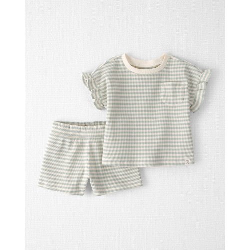 Baby Girl 2-Piece Organic Cotton Waffle Knit Top & Short Set in Stripes - Little Planet | Carter's