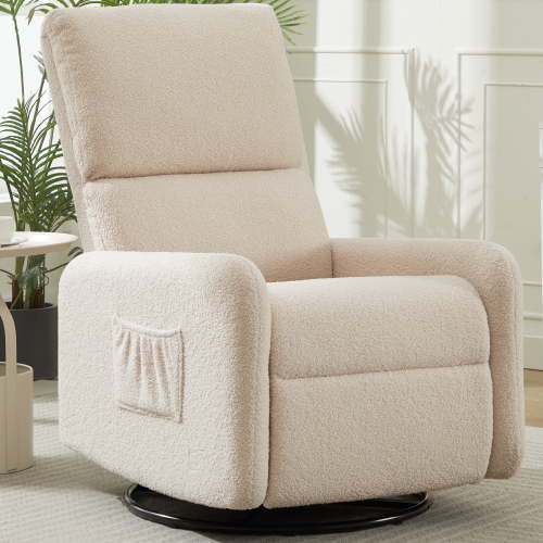 Korser 360 Swivel Glider Chair for Small Spaces, Sherpa with Side Pocket Rocking Chair for Living Room,Khaki