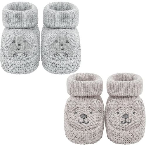 Newborn Shoes Knit Soft Baby Sock Booties for Infant Boys Girls First Walking 2 Pairs, 0-3 Months