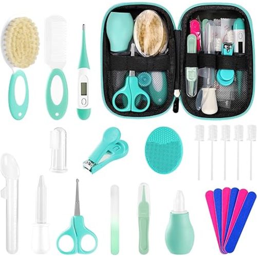 Baby Healthcare and Grooming Kit for Newborn Kids, 31PCS Upgraded Safety Baby Care Kit, Newborn Nursery Health Care Set, Baby Care Products （Grey White)