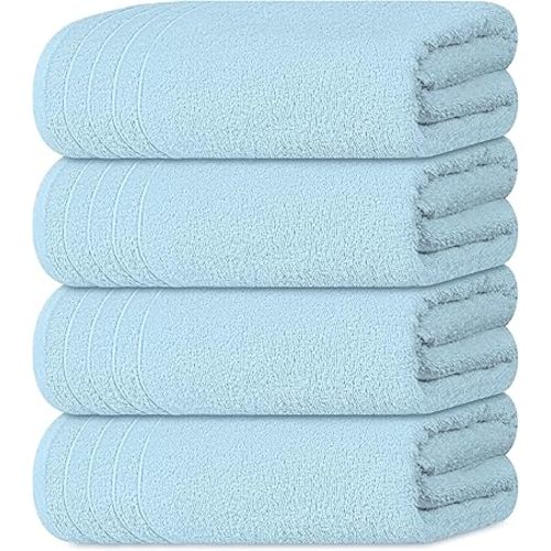 Tens Towels Pack of 4 Extra Large Bath Towels 30 x 60 Inches, 100% Cotton, Larger & Lighter Weight, Quicker to Dry, Super Soft and Absorbent, Perfect for Bathroom, Sky Blue