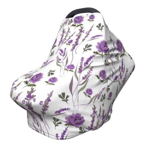 Fotbe Lavender Flowers Pattern Car Seat Covers for Babies, Nursing Breastfeeding Cover Infant Carseat Canopy, Soft Stretchy Carrier Cover