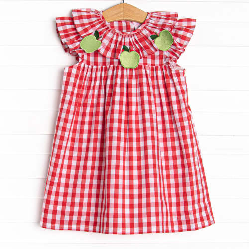 Granny Smith Gingham Applique Dress, Red – Stitchy Fish