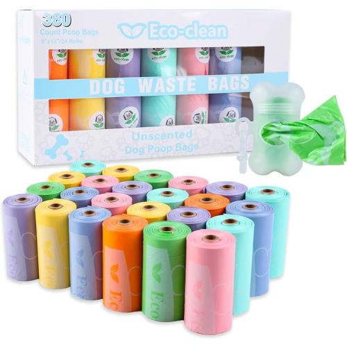 ECO-CLEAN 360 Count Dog Poop Bags with Dispenser, Leak-Proof, Unscented, 0.2 Ltr Capacity, Indoor/Outdoor Use