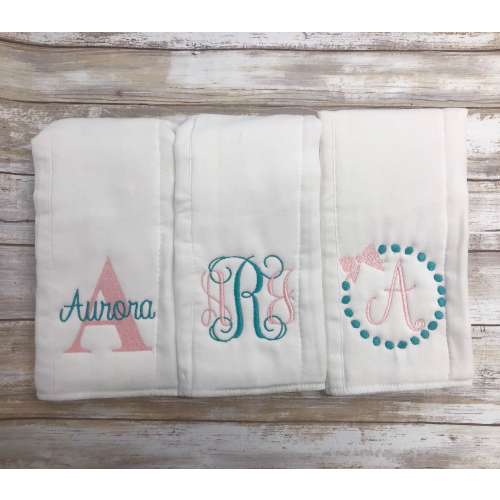 Monogrammed burp cloth set Set of 3 Monogrammed burp cloths PICK  your own Thread colors personalized burp cloths boy girl unisex