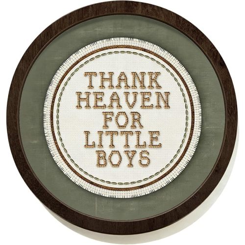 CalmVerve Vintage Thank Heaven for Little Boys Round Wooden Wall Art