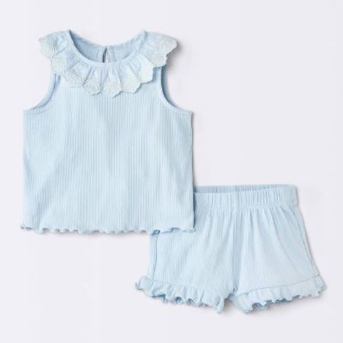 Baby Girls' 2pc Scallop Trim Tank Top and Shorts Set - Cloud Island™ Blue 6-9M