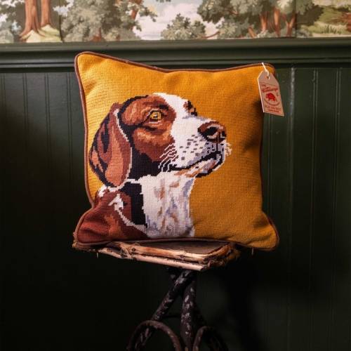 Camp Wandawega Hunting Dog Embroidered Needlepoint Pillow - 14" Square