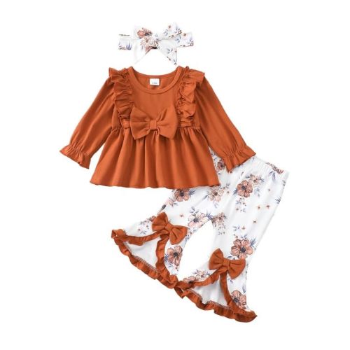 Toddler Baby Girl Clothes Fall/Winter Girls Outfits Ruffle Long Sleeve Tops Floral Flared Pants Girls' Clothing Sets