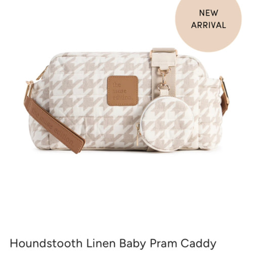 Houndstooth Linen Baby Pram Caddy