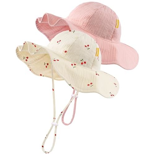 HONGTEYA Baby Sun Hat Muslin Toddler Bucket Hat for Girls Boys Infant Wide Brim Sun Protection