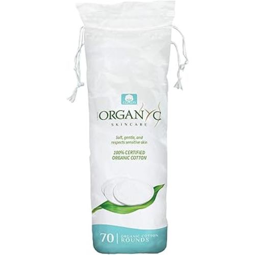 Organyc 100% Organic Cotton Rounds - Biodegradable Cotton, Chemical Free, For Sensitive Skin (70 Count) - Daily Cosmetics. Beauty and Personal Care