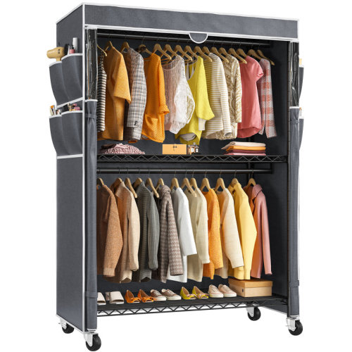 Latitude Run® 445lbs Rolling Clothes Rack With Cover, 81"h Adjustable Wire Portable Closets, Freestanding Wardrobe Closets With Wheels & Reviews | Wayfair