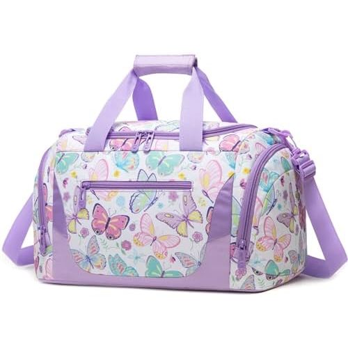 Small Duffle Bag for Kids Duffle Bag Girls Small Travel Bags Butterfly Toddler Overnight Bags with Shoe Compartment,Carry On Weekender for Preschool Daycare Sports,Christmas Birthday Gift for Kids